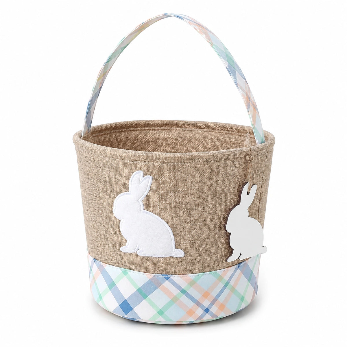 Cestino rotondo 20 cm in tessuto beige con manico per dolci e piccoli oggetti