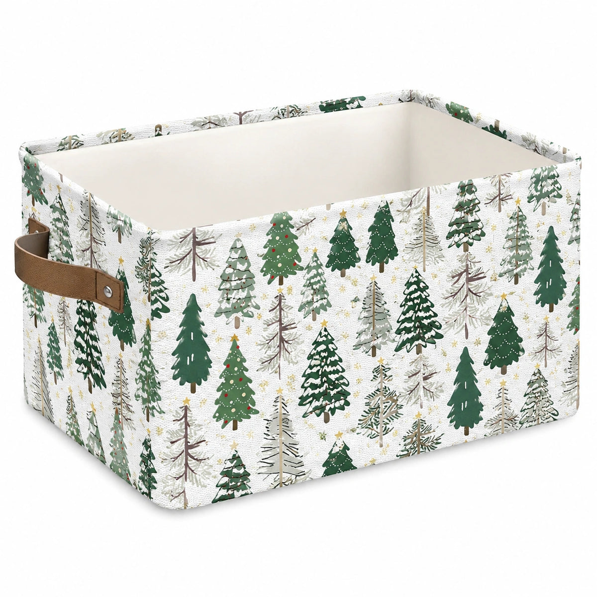 Cesto contenitore 33 x 25 x 20 cm in tessuto bianco e verde con manico effetto pelle - pieghevole per organizzazione domestica