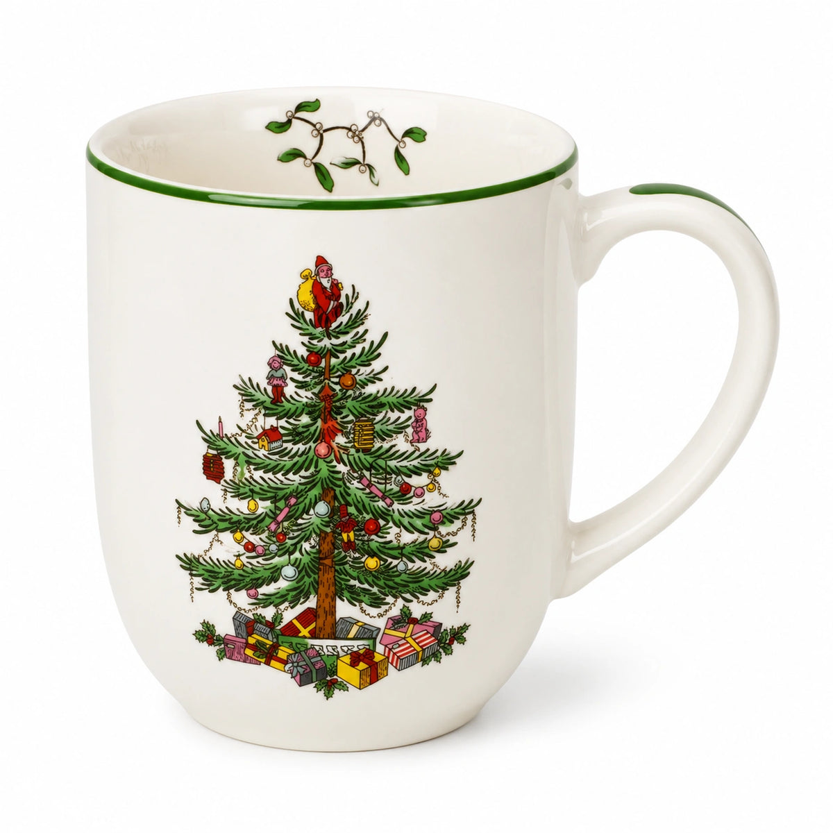 Tazza in ceramica 350 ml bianca con albero decorato e manico stile natalizio